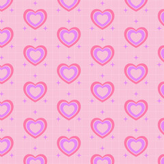 Retro pink groovy psychedelic background. Pink heart aesthetic. Nostalgia for 1980s -1990s.