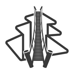 Wooden suspension bridge over a crack in the ground icon isolated on white background.Vector illustration.