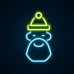 Glowing neon line Santa Claus hat and beard icon isolated on black background. Merry Christmas and Happy New Year. Colorful outline concept. Vector
