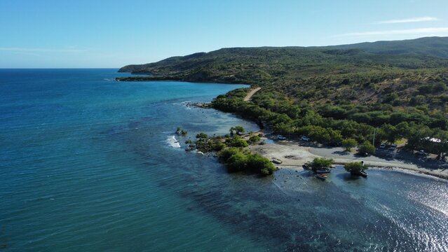 Beautiful aerial shot of a beach in Azua, Dominican Republic