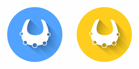 White Necklace icon isolated with long shadow background. Circle button. Vector