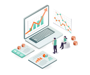 Isometric design concept data analysis of business development and earnings