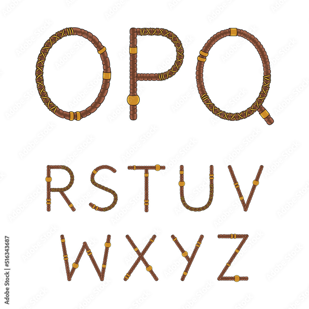 Poster font, alphabet, letters from dreadlocks from o to z. isolated vector objects on a white background.