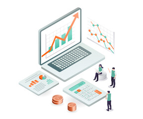 Isometric design concept data analysis of business development and earnings