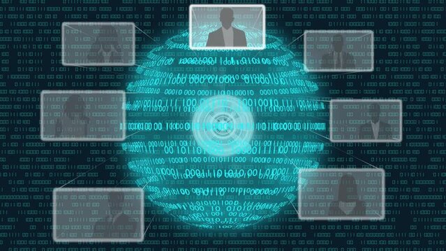 Filmato. Illustrazione 3D. Sfondo mondo digitale. Sequenza di zero e uno concetto di connessione globale tra persone, social network, e dispositivi informatici.