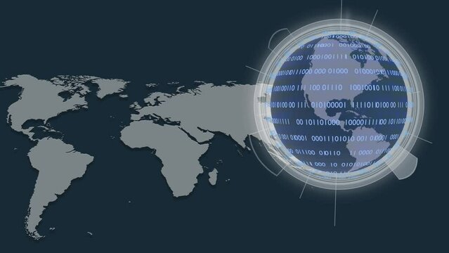 Filmato. Illustrazione 3D. Sfondo mondo digitale. Sequenza di zero e uno concetto di connessione globale tra persone, social network, e dispositivi informatici.