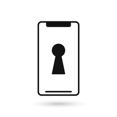 Mobile phone flat design icon with keyhole sign.