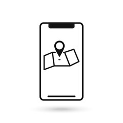 Mobile phone flat design icon with map marker symbol