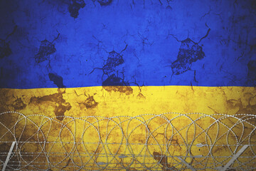 Ukraine national flag with barb wire
