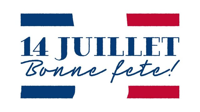 14 July, Bastille Day Simple French Flag Animation. Fête Nationale Française, 14 Juillet. French National Holiday, Waving Flag Animation.