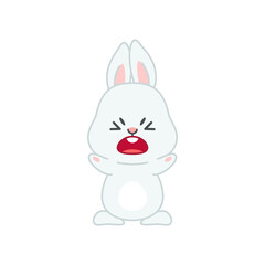 Cute angry bunny. Flat cartoon illustration of a funny little gray rabbit screaming with anger isolated on a white background. Vector 10 EPS.