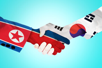 Handshake between North Korea and South Korea flag
