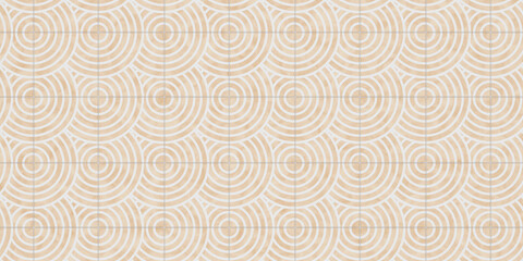 Seamless texture of circle wave tiles floor or wall in beige and white color. Warm minimal cozy...