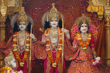 Bhaktivedanta Manor temple.Statues of Rama, Sita & Laxmi