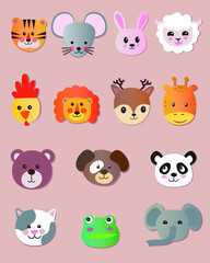 Animals icon set. vector icons for web design. cute stickers.
