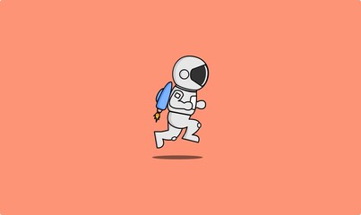 Cartoon vector of running astronaut isolated in peach background © Hikhcreative/Wirestock Creators