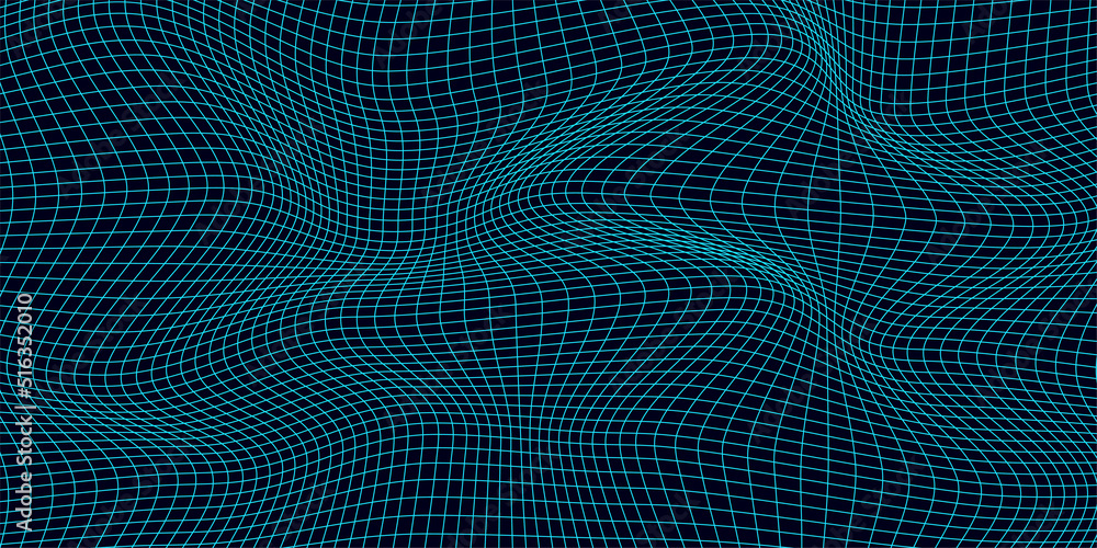 Fototapete Abstract distorted wireframe wave. Vector curve surface background. Technology grid pattern. Mesh wave.