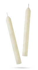 Candles are flying close-up on a white background. Isolated