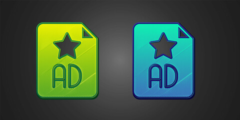 Green and blue Advertising icon isolated on black background. Concept of marketing and promotion process. Responsive ads. Social media advertising. Vector