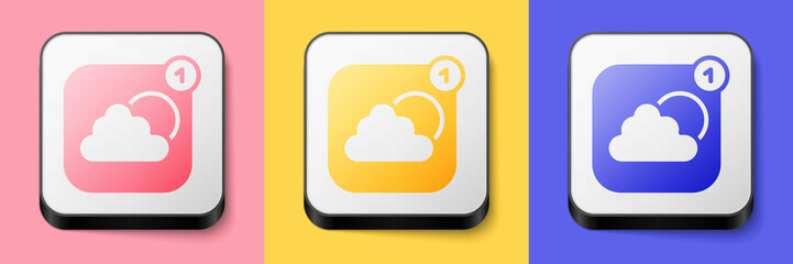 Isometric Weather forecast app icon isolated on pink, yellow and blue background. Square button. Vector