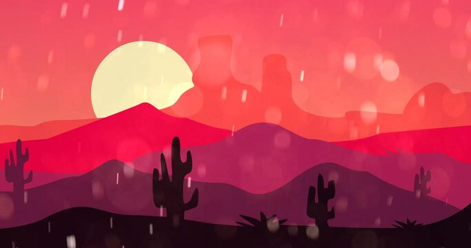 red cactus rocky mountains background animation video with snow wind