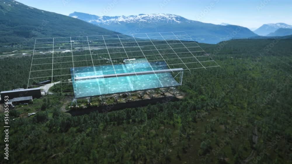 Poster rectagular vhf antenna radar receiving data from space - 3d visual effect render