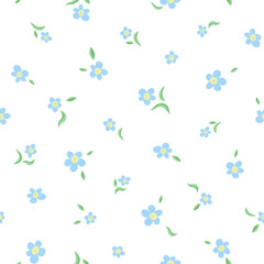 Forget-me-not flower seamless pattern. Ditsy floral print on white background.