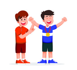 Boy wins in a contest and gets a medal