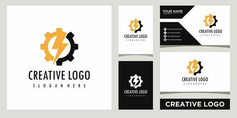 gear with electric logo design template with business card design