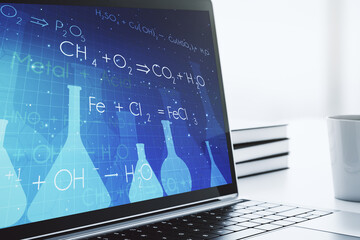 Creative chemistry concept on modern laptop screen. 3D Rendering