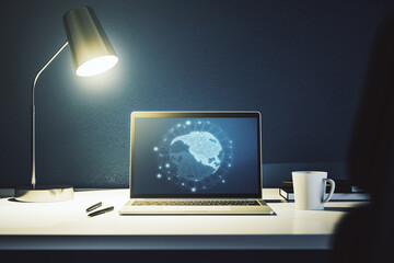 Modern computer monitor with America map, research and strategy concept. 3D Rendering