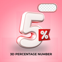 3D render number 5% percentage Red color discount,progress,earning, PNG, transparent
