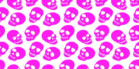 Pink skulls seamless background. Halloween pattern. vector illustration.