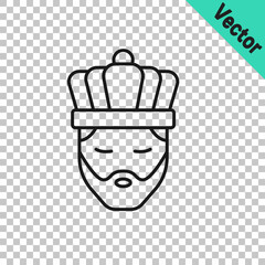 Black line King with crown icon isolated on transparent background. Vector