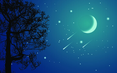 night sky with moon and stars background
