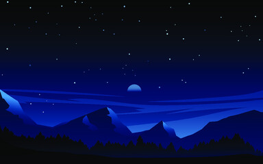 night landscape with mountains