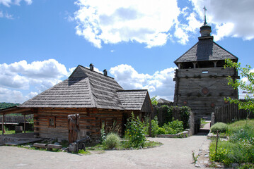 Fototapeta na wymiar Medieval watchtower of the cossack camp 