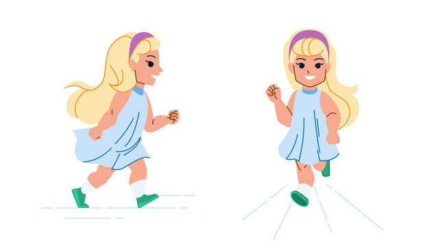 run girl vector. workout little child, jogger sporrt kid, active fast runner run girl character. people flat cartoon illustration