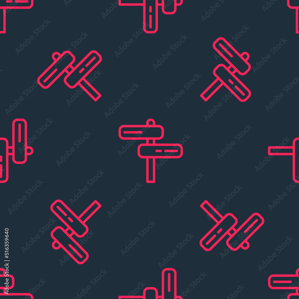 Poster red line road traffic sign. signpost icon isolated seamless pattern on black background. pointer sym