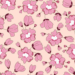 Pink abstract roses seamless pattern
