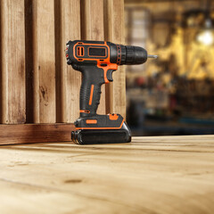 Drill on wooden desk and free space for your decoration. 