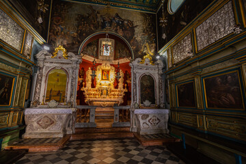 Fototapeta na wymiar Inside paintings of The Roman Catholic Church of Our Lady of the Rocks.