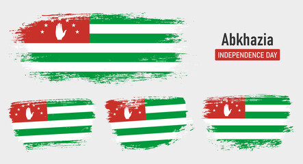 Textured collection national flag of Abkhazia on painted brush stroke effect with white background