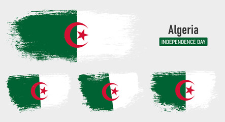 Textured collection national flag of Algeria on painted brush stroke effect with white background - obrazy, fototapety, plakaty