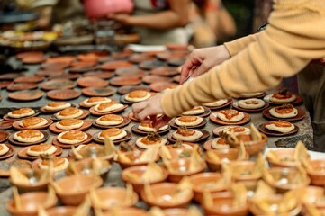 Beautiful shot of the hands of a woman preparing Chocolate chip cookies with meringue in Guatemala
