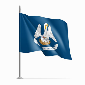 Waving flag of Louisiana on flagpole, USA federal state. National wavy flag of Louisiana state, symbol of patriotism realistic vector illustration