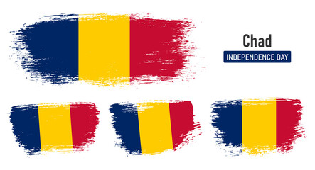 Textured collection national flag of Chad on painted brush stroke effect with white background