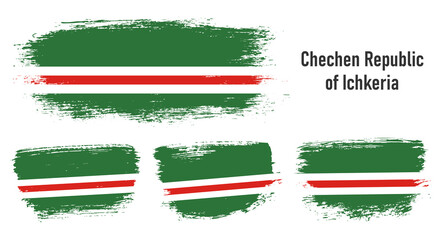 Textured collection national flag of Chechen Republic of Ichkeria on painted brush stroke effect with white background