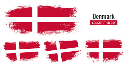 Textured collection national flag of Denmark on painted brush stroke effect with white background