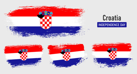 Textured collection national flag of Croatia on painted brush stroke effect with white background